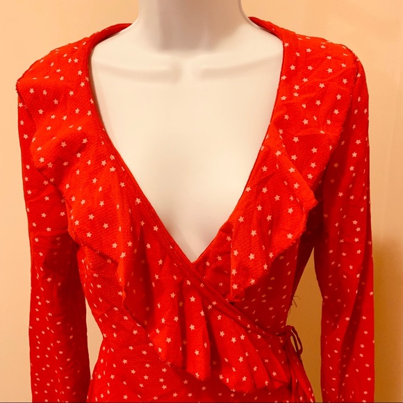 Red Wrap Dress w/ star print - Picture 6 of 10